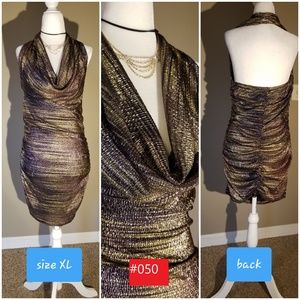Sleeveless Cowl Neck Metallic Bodycon